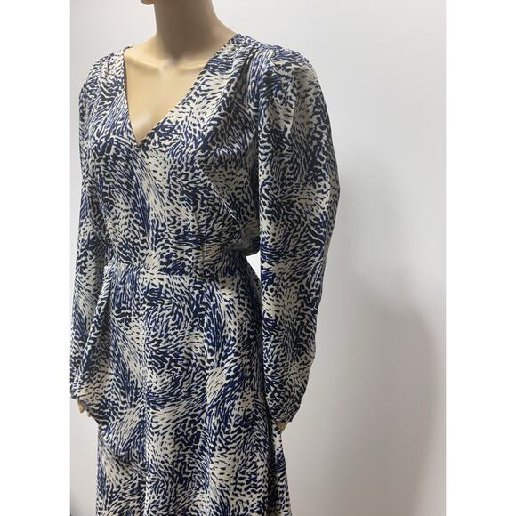 Express Printed Puff Sleeve Midi Dress Blue and White Women’s Size X-Large - Picture 3 of 14